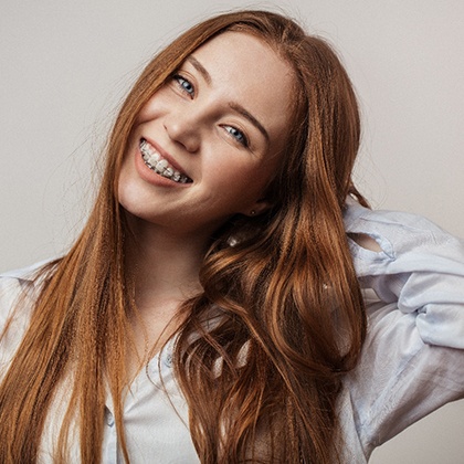 Woman smiling with braces